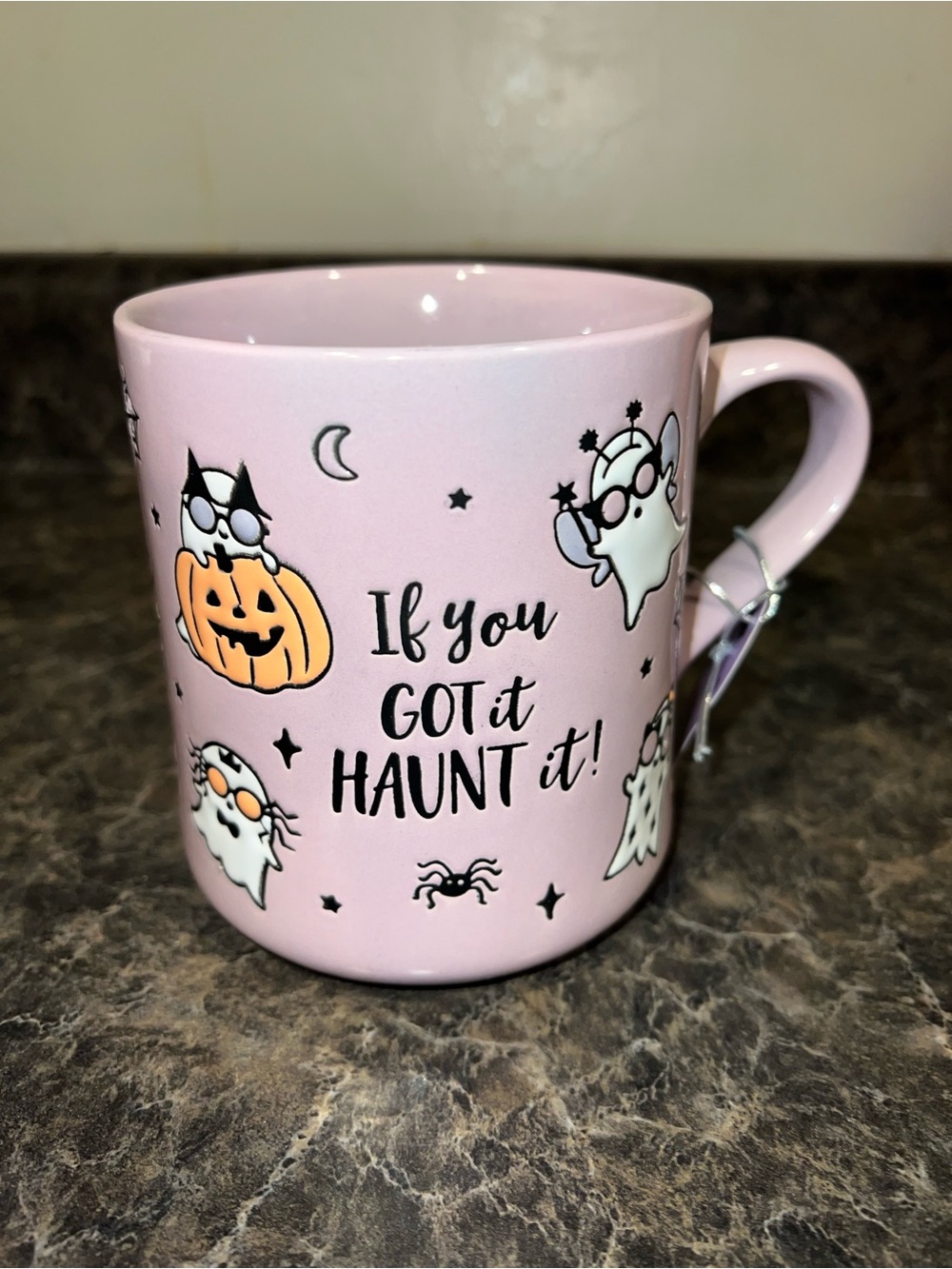 Purple Halloween Ghost & Pumpkin Ceramic Mug - If You Got It Haunt It!